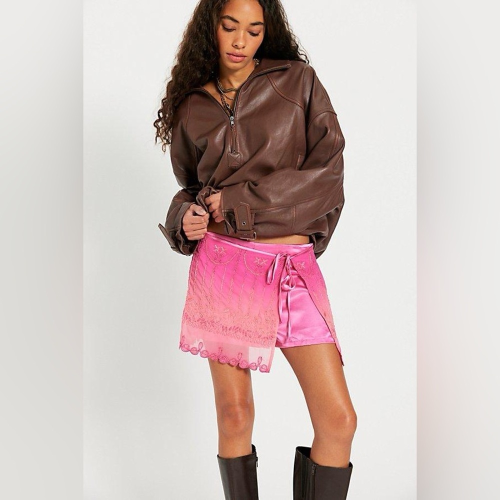 Free People Lala Beaded Skort in Pink Embroidered Ombre NWT $168 Small - Picture 2 of 15